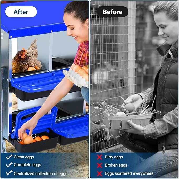 Chicken Nesting Box, 10-Compartment Egg Laying Box, Convenient for Collecting Eggs, Ventilated Poultry House Equipment in Metal Chicken Coop, Suitable for Hens and Ducks, (Blue, with Stand)