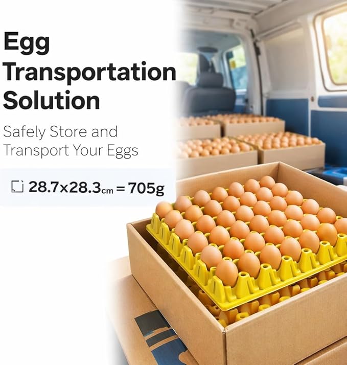 30 Cell Plastic Egg Flats, 5PCS Egg Crates Holder Tray for Storage and Transportation, Durable Reusable Design - Stackable, Space Saving, Ideal for Home and Farm Use (Yellow)