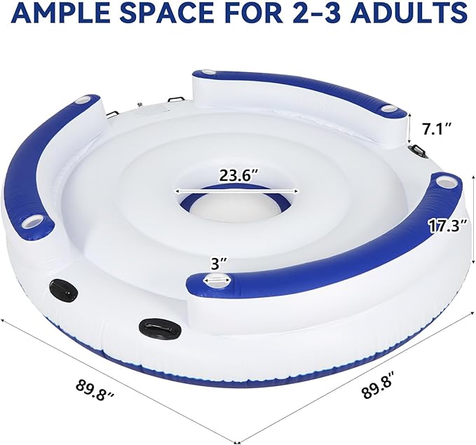 YUSING Inflatable Pool Floats, 2-3 Person Giant Pool Float Lounger with Cup Holder for Adults & Kids, Floating Island for Indoor & Outdoor