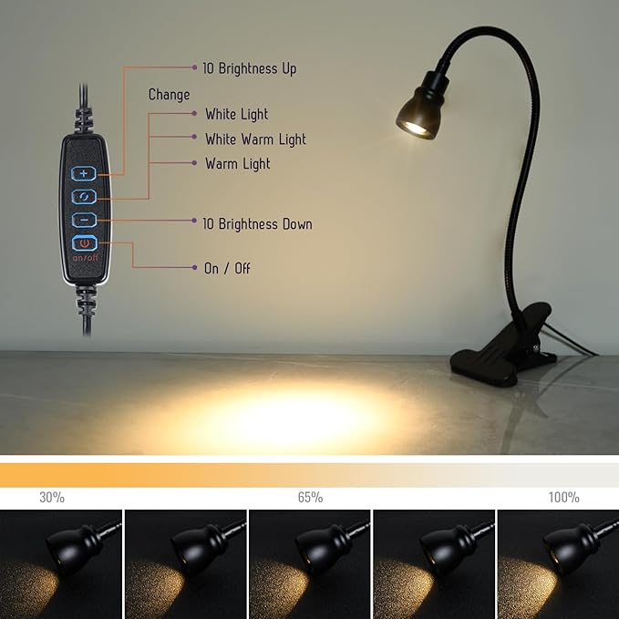 Zoomable Clip on Light, Clamp Reading Light