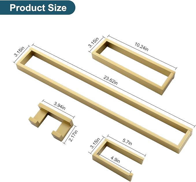 TNOMS 4-Piece Modern Gold Bathroom Hardware Accessories Set