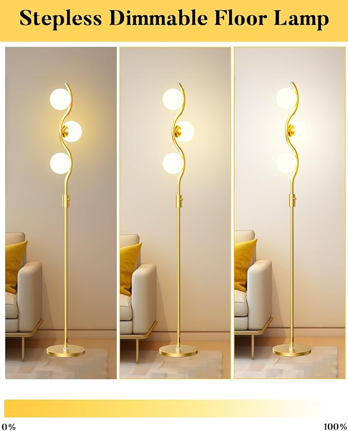 Lightdot 60IN Gold Floor Lamp Stepless Dimmable Globe Floor Lamps