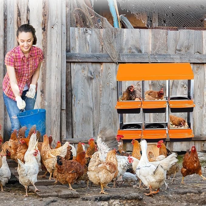 Chicken Nesting Box，6-Hole Nesting Boxes for Chicken Coop with Removable Plastic Egg Tray & Ventilation Holes, Wall Mount/Freestanding Poultry Laying Boxes for Hens, Ducks & Coops Easy Egg Collection