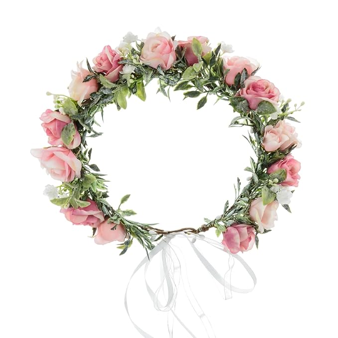 Baby Girls Flower Crown Headpiece Boho Little Wreaths for Weddings, Family Photography (Flower Red and White)