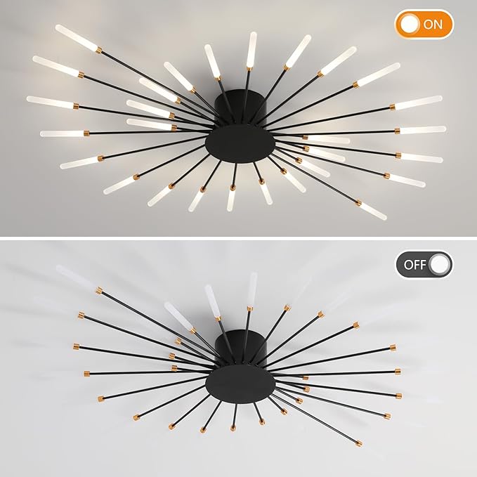 ziidoo Modern Ceiling Light Fixtures, 28 Lights Metal Firework Designed Chic