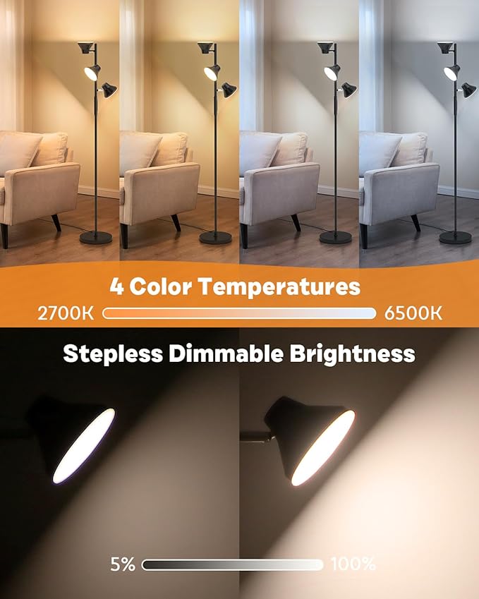 RGBCW Floor Lamp, 36W Bright Color Changing Lamp, Modern Stepless Dimmable LED