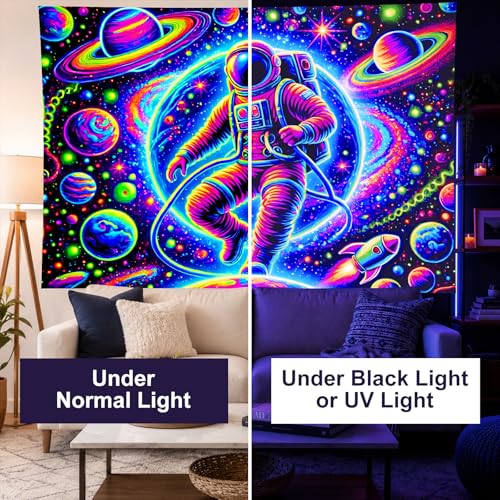 Blacklight Tapestry Astronaut Space Bedroom Decor 78 x 59 Inch