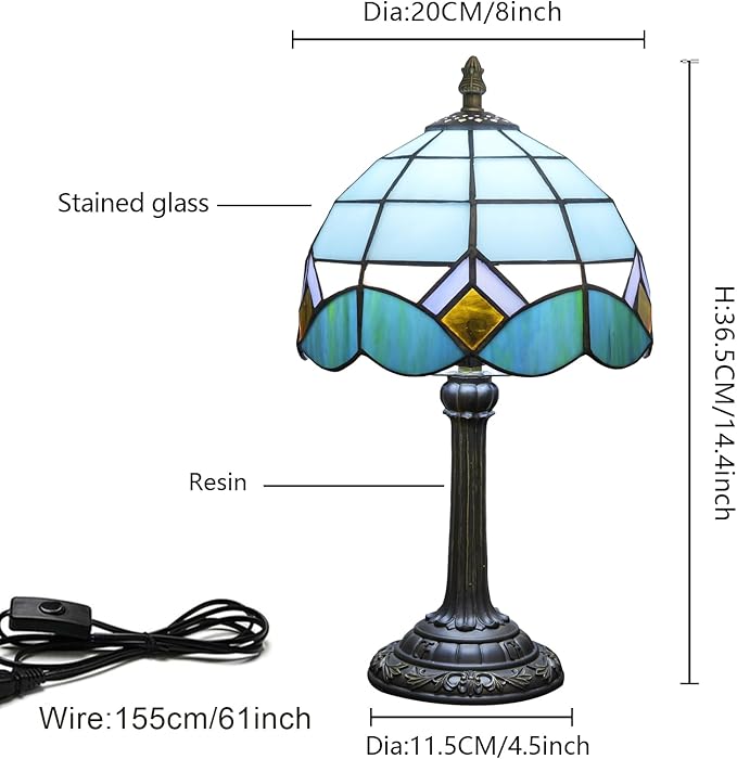 Sky Blue and White Lamp Small Tiffany Lamps Bedside Nightstand