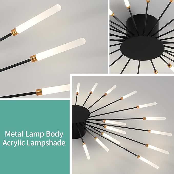 ziidoo Modern Ceiling Light Fixtures, 28 Lights Metal Firework Designed Chic