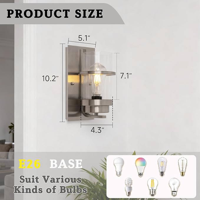 Brushed Nickel Wall Sconces Light, Modern Wall Sconces Bathroom Light Fixtures