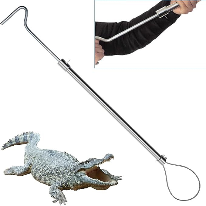 52'' Alligator Catch Pole Extra Long Control Tool Capture Noose Stainless Steel Catching and Releasing Trap for Dogs Wolves Goats Catching Game Finders