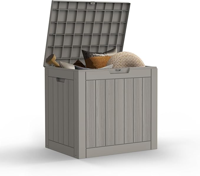 Mars Villa 31 Gallon Outdoor Storage Box, Waterproof Deck Box, Outside Storage Bin for Patio Furniture Cushions, Pool Supplies, Garden Tools, Weatherproof, Grey