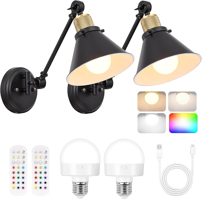 TRLIFE Rechargeable Battery Operated Wall Sconce, Dimmable and Adjustable Color