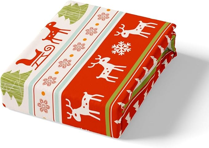 Manfei Xmas Duvet Cover Set Queen Size, Deer Snowflake Trees Santa Claus Comforter Cover with 2 Pillowcases, Christmas Theme Bedding Set 3pcs for Kids Boy Girls New Year Bedspread Cover,No Comforter