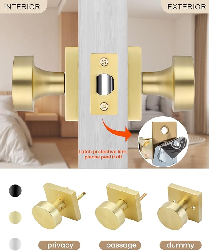 Haidms Gold Door Knobs Passage, Heavy Duty Square Brushed Gold Hall and Closet