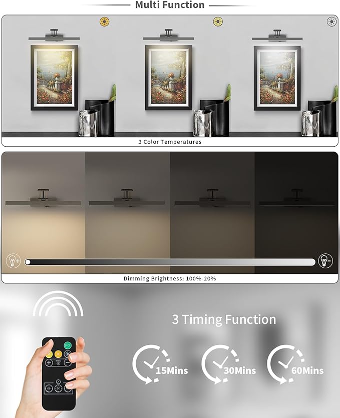 Rechargeable Lights for Pictures on Wall Battery Operated Brushed Grey 15.7