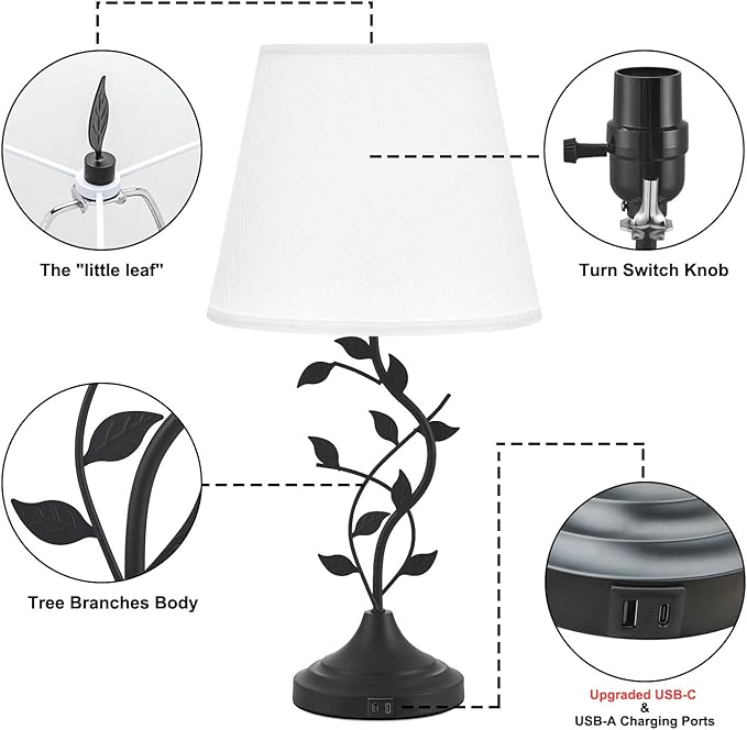 Kakanuo USB Table Lamp Bedside Lamp