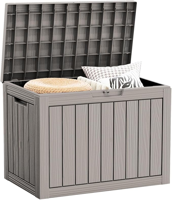 45 Gallon Waterproof Deck Box, Lockable Resin Storage Box for Patio Furniture Cushions Garden Tools and Outdoor Delivery Storage, Coffee