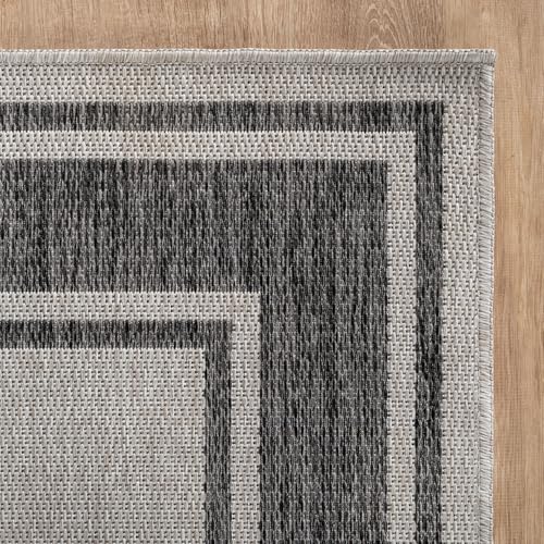 Outdoor Rug 5x7 Modern Bordered Area Rugs for Indoor and Outdoor Patio Deck Porch Garden Waterproof Weather Sun Resistant Washable Outside Carpet (35 Sq Ft)