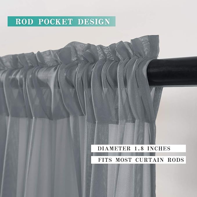 MIULEE Short Sheer Curtains 30 Inch Length for Kitchen Bathroom Cafe Half Window Treatment, Rod Pocket Tier Curtains 2 Panels, 29x30 Inches Long, Dark Grey