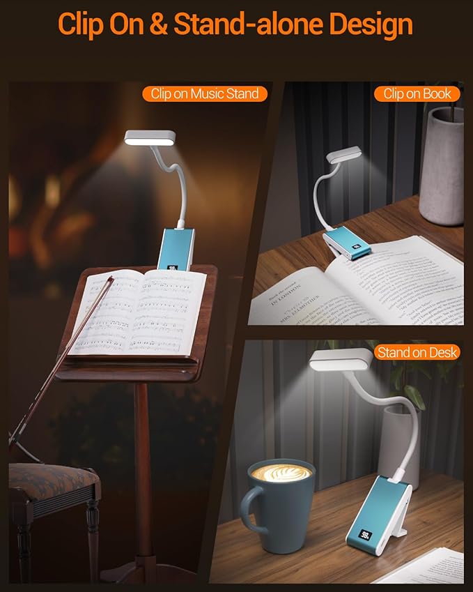Rechargeable Book Light for Reading at Night in Bed, Clip On Reading Light