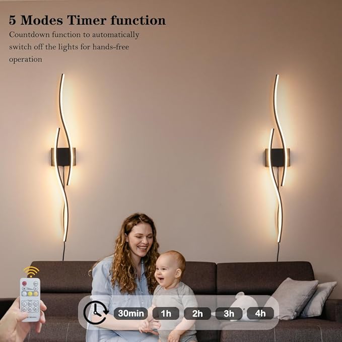 Modern Plug in Wall Sconces Set of Two, RC Dimmable LED Plug in Wall Light