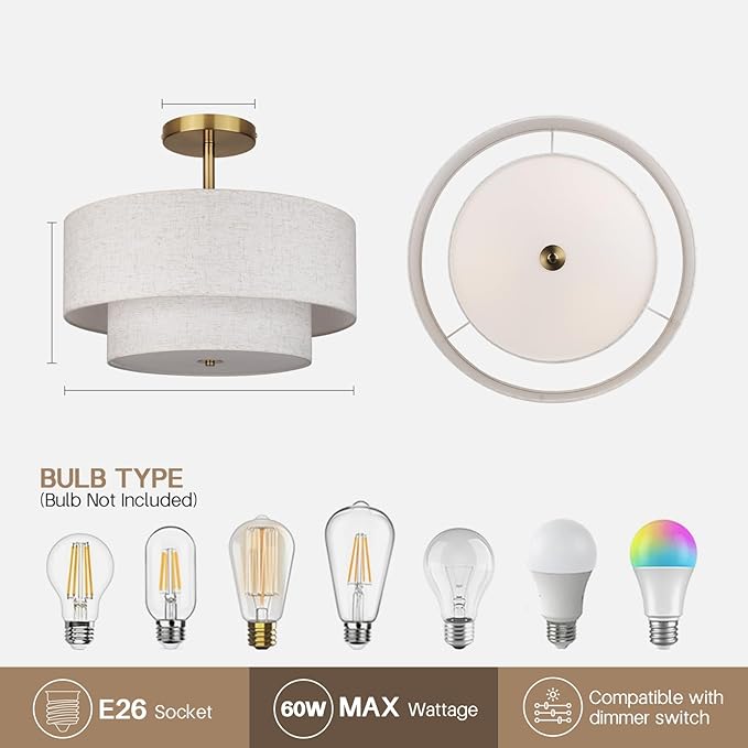 18 Inch Large Semi Flush Mount Ceiling Light Fixture