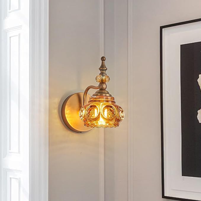 Vintage 2-Pack Wall Sconces Amber Rose Wall Lights Bathroom Vanity Lighting