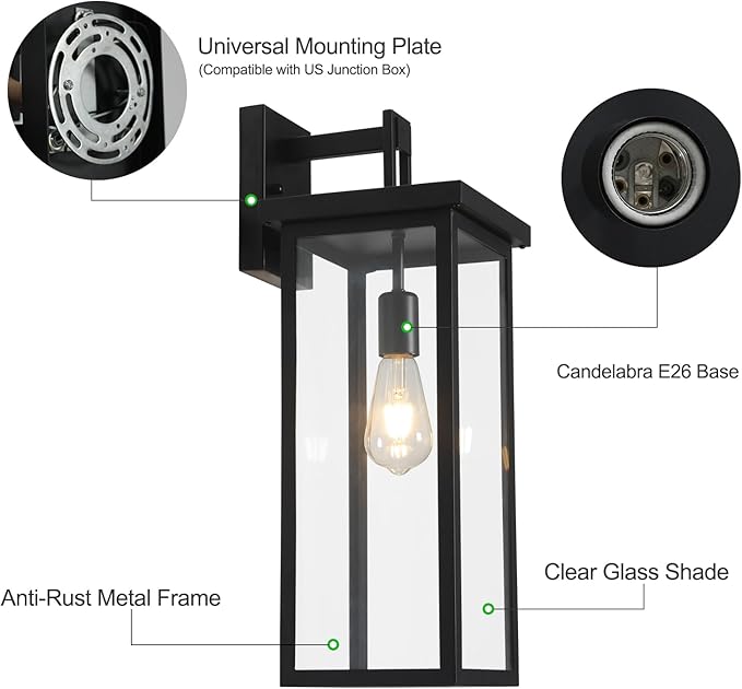 tewei Large Size Outdoor Wall Lantern Exterior Wall Light Fixture, Matte Black