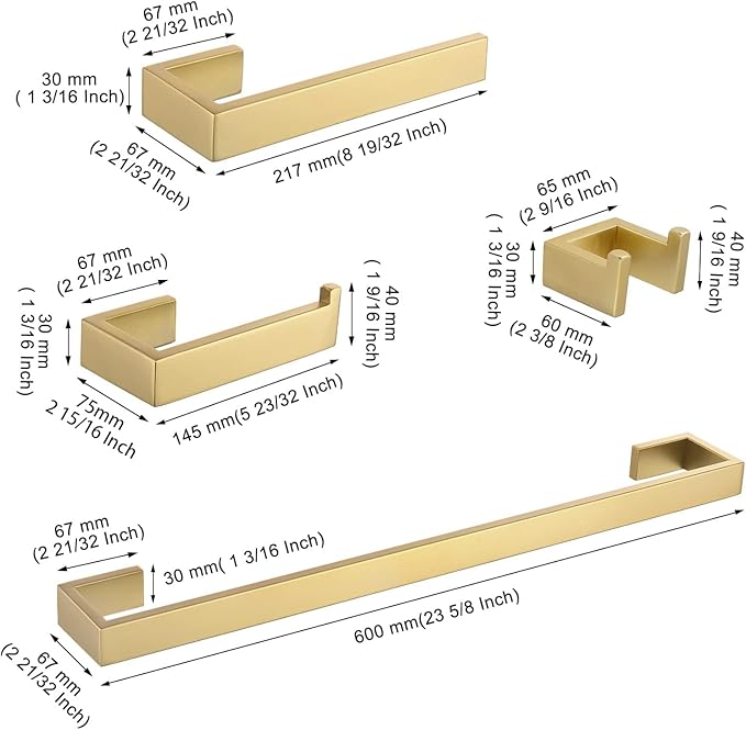 Gold Towel Bar Set 4 Pieces Bathroom Hardware Set Wall Mounted Stainless Steel