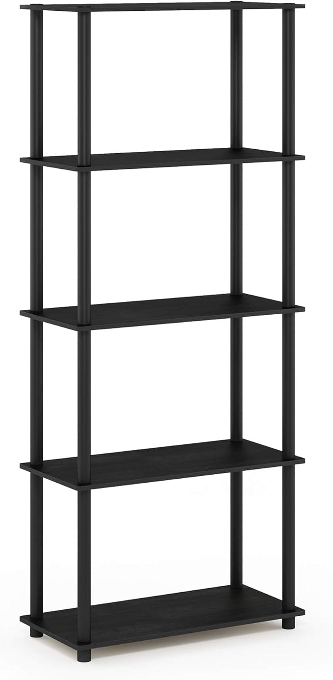 Furinno Turn-N-Tube 5-Tier Multipurpose Shelf / Display Rack / Storage Shelf / Bookshelf, Round Tubes, Americano/Black