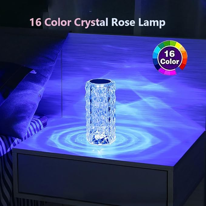 Portable Crystal Table Lamp, 16 Color Touch Control Rechargeable Lamp, Crystal