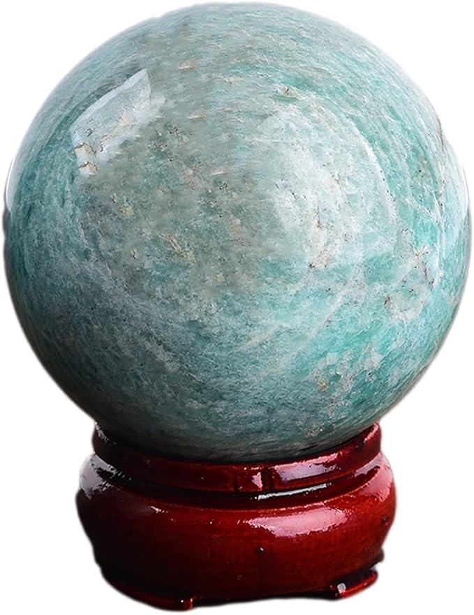 JIC Gem Amazonite Crystal Ball with Wood Stand Gemstone Sphere,Healing Crystal Balls for Reiki Chakra Decoration Fengshui (2.8-3.2inch)