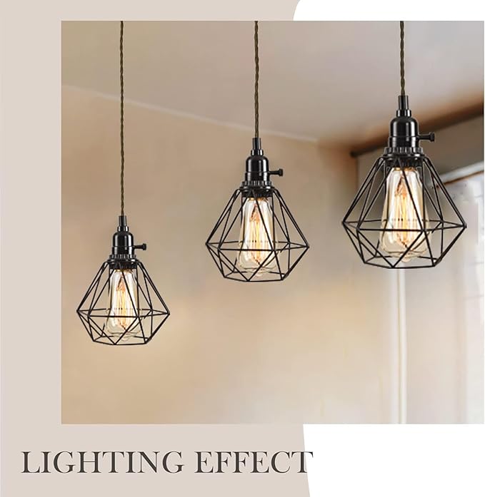 3-Light Hanging Light with Plug in Cord, Plug in Pendant Light 22ft Hemp Rope