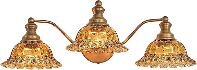 Tea Glass 3 Light Vanity Light Colored Glass Bathroom Light Fixture Vanity
