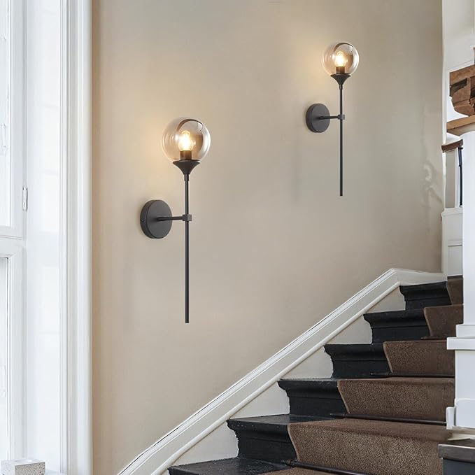 KCO Lighting Modern Smoke Grey Glass Globe Wall Sconce Black Matte Slim Wall