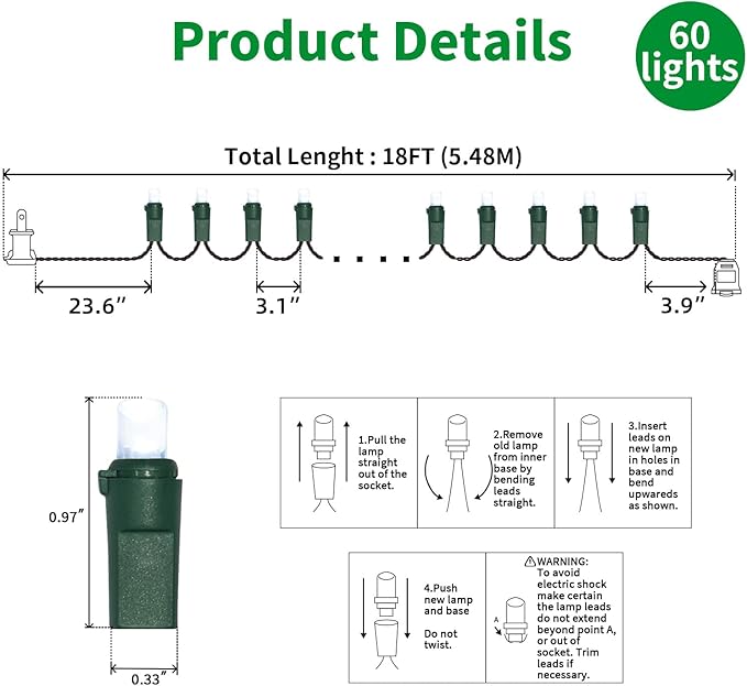 LAMPHOME 60 Count Cool White -String Lights