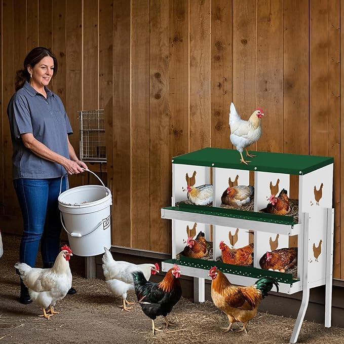 Chicken Nest Box, 6-Compartment Egg-Laying Box, Metal Hen House, Convenient for Collecting Eggs - Ventilated Poultry House Equipment - Suitable for Hens, Ducks Green,with Stand