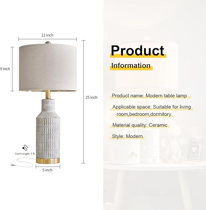 25" Modern Ceramic Lamps Single Table Lamp