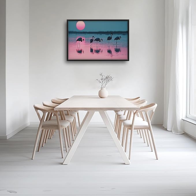 Olivine Flamingo Wall Art, Sunset Pictures Wall Decor, Beach Painting, Tropical Animal Canvas Prints, Framed Artwork for Bathroom Bedroom Living Room Office Home Decoration 36"x24"