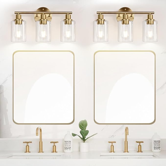 3-Light Bathroom Light Fixtures, Brushed Brass Bathroom Wall Lights