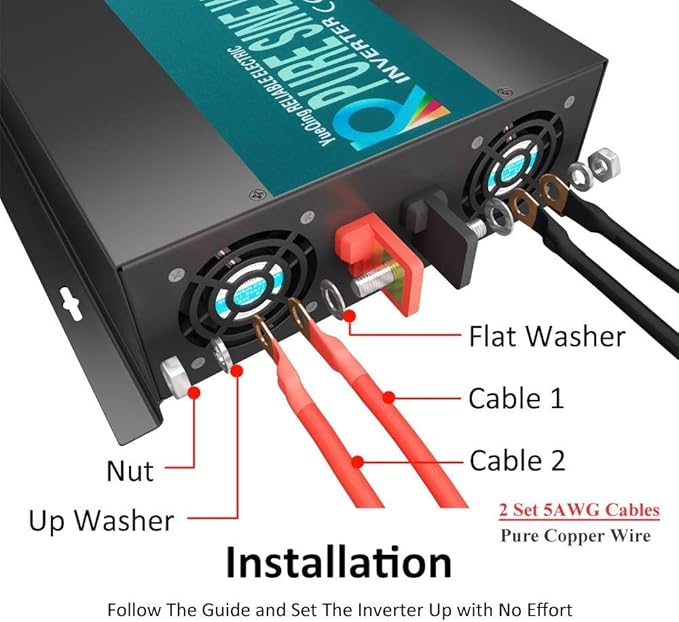 WZRELB 4000W 36V 120V Pure Sine Wave Power Inverter with 2 AC Outlets,Car Inverter,Remote Control