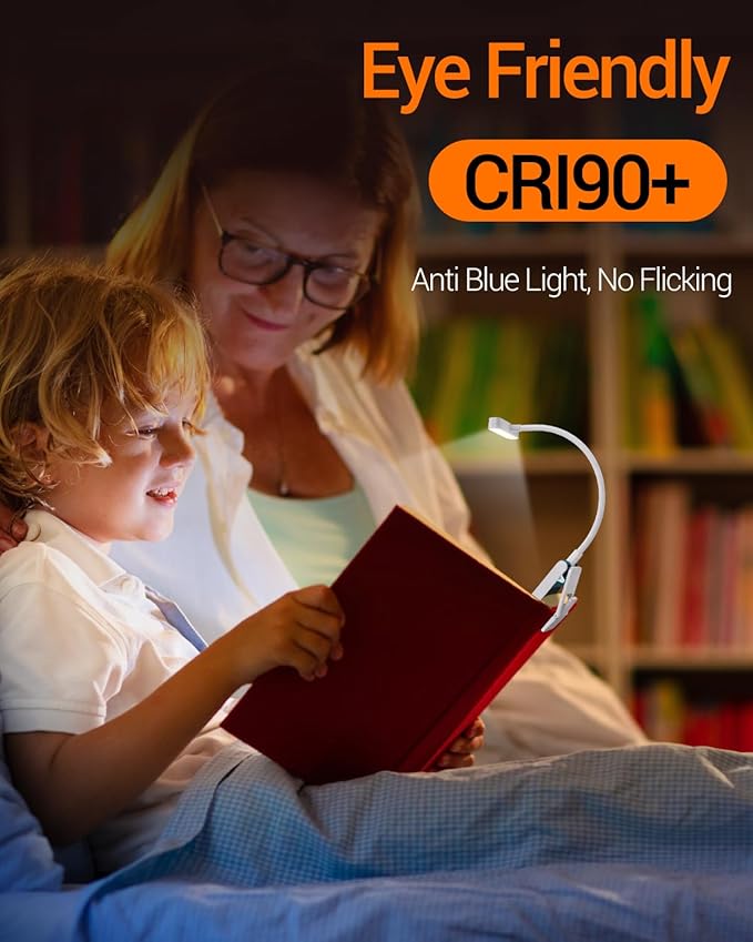 Rechargeable Book Light for Reading at Night in Bed, Clip On Reading Light