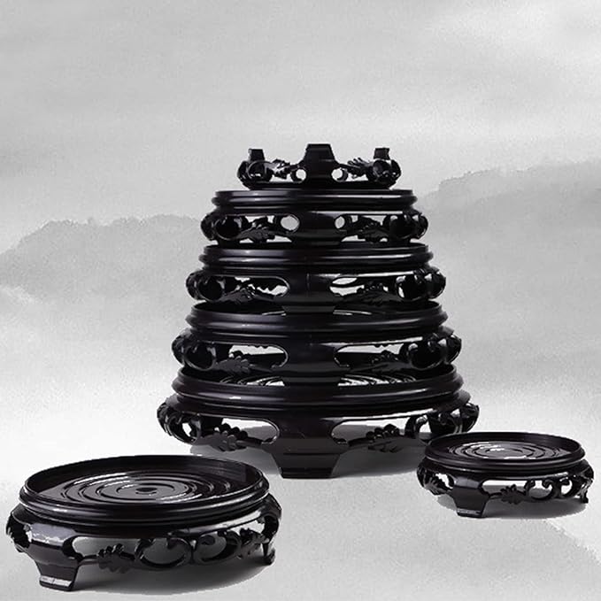 Hapivida Plant Stand, 3.3in Round Riser Flower Pot Display Stand Plant Rack Holder Planter Tray Oriental Style Furniture Indoor Outdoor for Desktop Counter Room