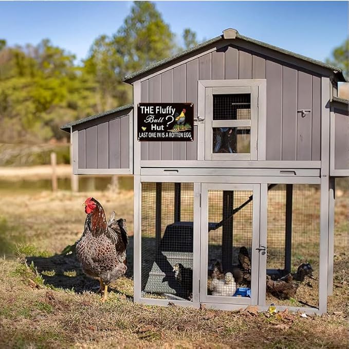 Fluffy Butt Hut Chicken 12x16 Inch Outdoor Decorative Yard Sign with Rooster Hen Chick Design for Farmhouse Patio Lawn Decor
