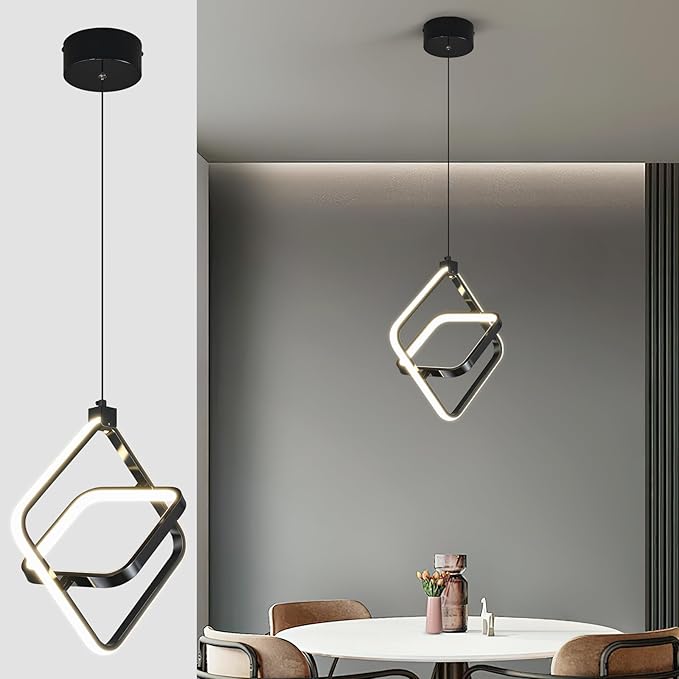 Modern LED Pendant Lights Plated Black Rectangular Pendant Light Fixtures 4000K
