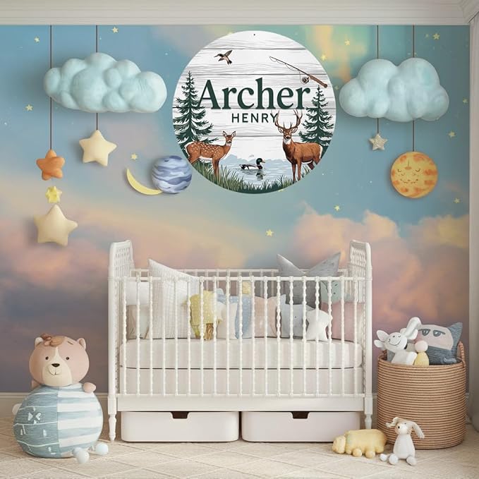Personalized Name Sign for Nursery, Deer Sign for Baby Door Decor, Newborn Gifts for Boy, Boys Nursery Wall Bedroom Decorations, Mother's Day Gifts for New Mom Dad Gift