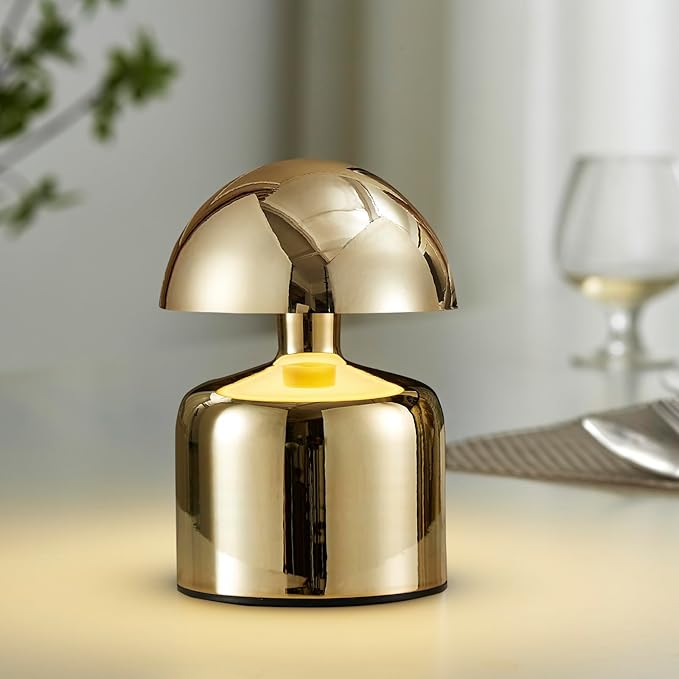 Modern Cordless Mushroom Small Table Lamp Touch LED Lamp, 3-Way Dimmable