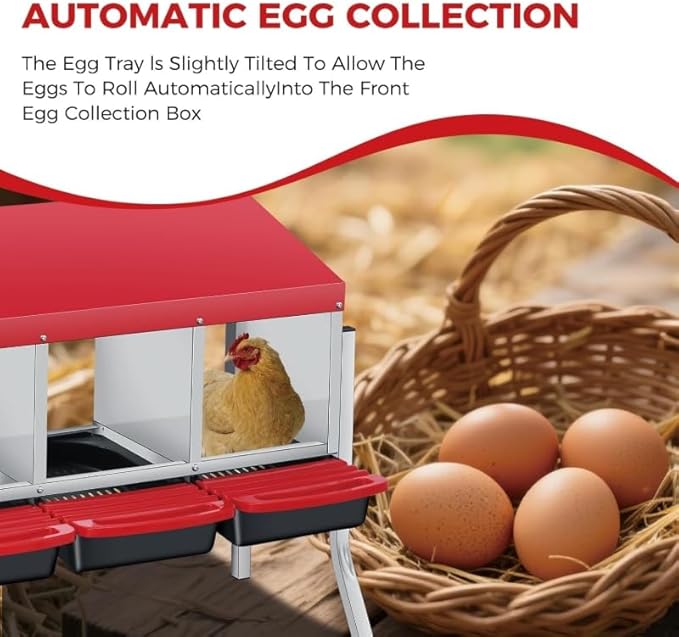3-Hole Rollaway Chicken Nesting Box with Removable Galvanized Steel Tray & Perch - Easy-Clean Wall Mount or Freestanding Design for Hens, Ducks & Poultry, Includes Lid to Protect Eggs