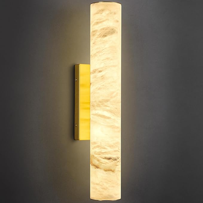 LMQNINE Natural Alabaster Wall Sconces Spanish Marble Wall Light Cylinder